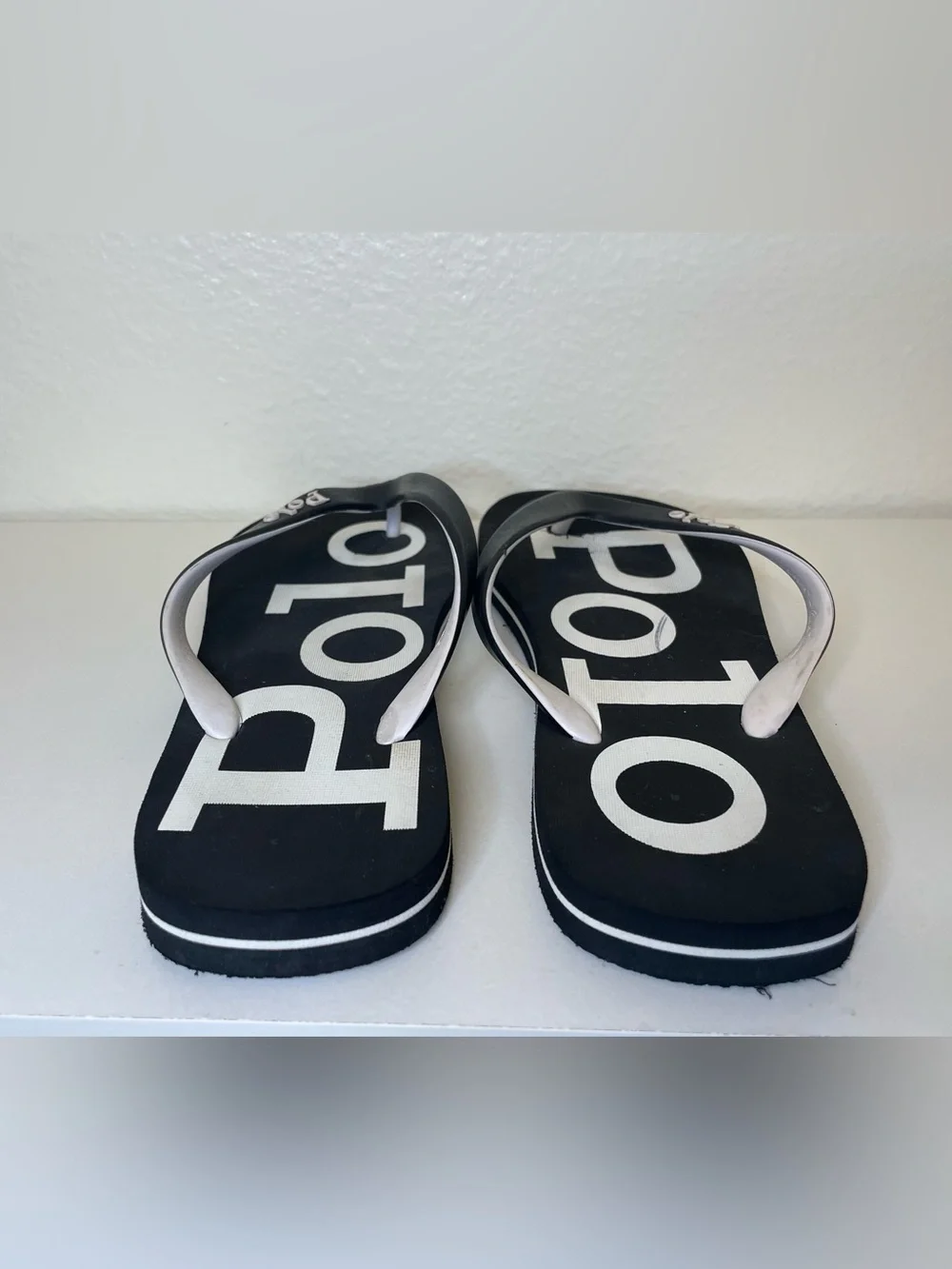 Ralph Lauren Men’s Polo Logo Black & White Flip Flops Thong Sandals Size 11.5